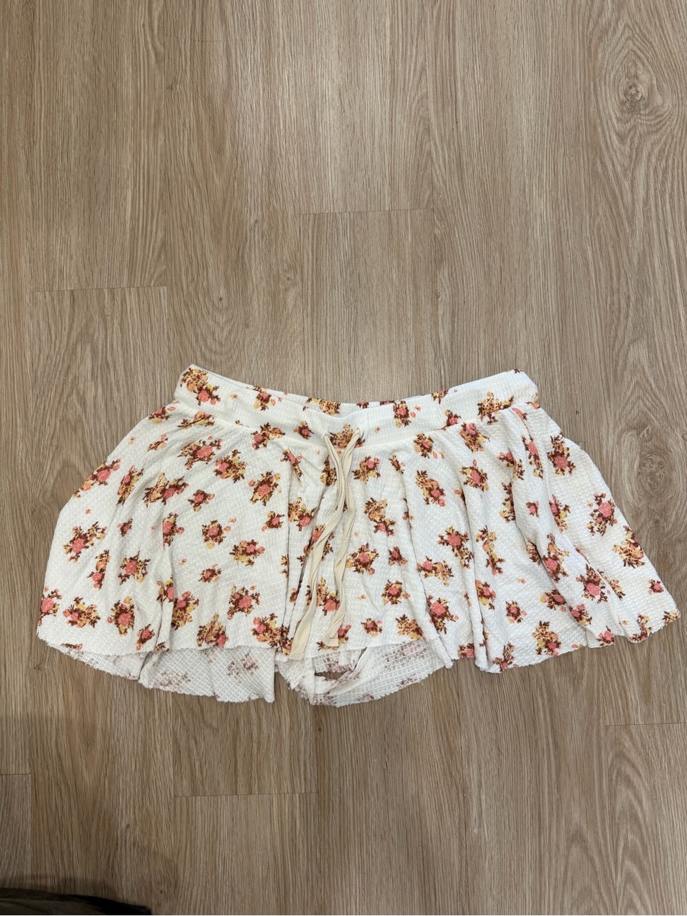 Free People Cream Floral Ruffle Skort with Pink & Rust Accents